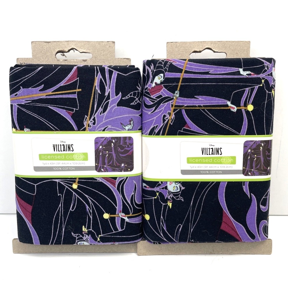 Lot of 2 Disney Villains Pre-Cut 100% Cotton Fabric 2 Yards (1Yard x 43" each)